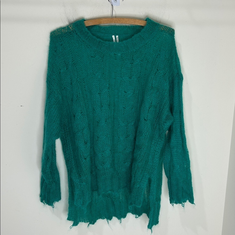 BY ANTHROPOLOGIE Posey Stitched Distressed Wool Blend SweaterGreen Size Small - Picture 16 of 16
